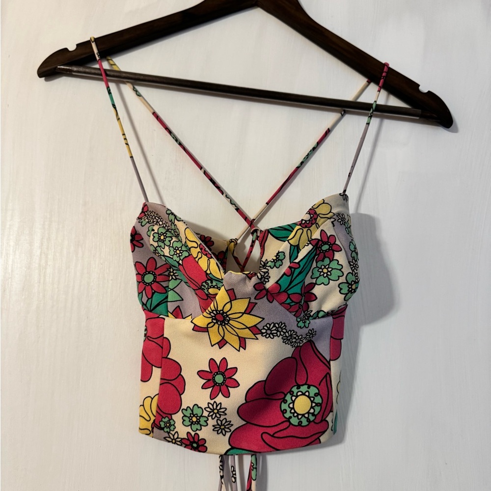 Zara Red and Green Tie Front Crop Camisole